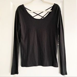 Bongo Cross Back Long Sleeve Tee S NWT Black